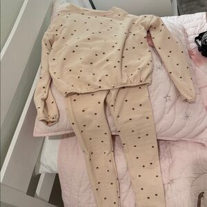 Rylee + Cru Light Pink/Cream Shirt & Pant Set with Brown Stars